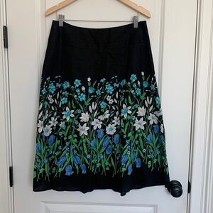 Silkland Women’s Linen Floral MIDI Skirt Black 10